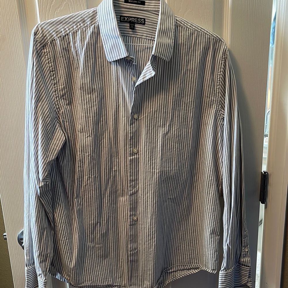 Express Men Grey striped button down shirt